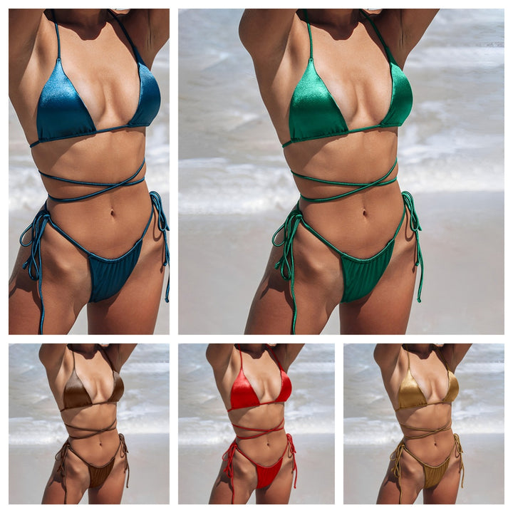 Damen Triangel-Bikini mit dekorativem Wickeldesign Drune