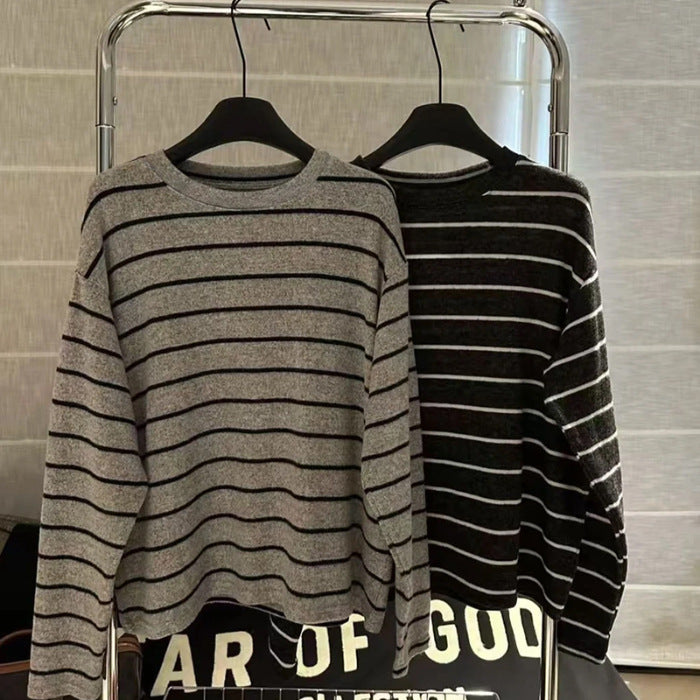 Damen lässiges gestreiftes Langarmshirt Drune