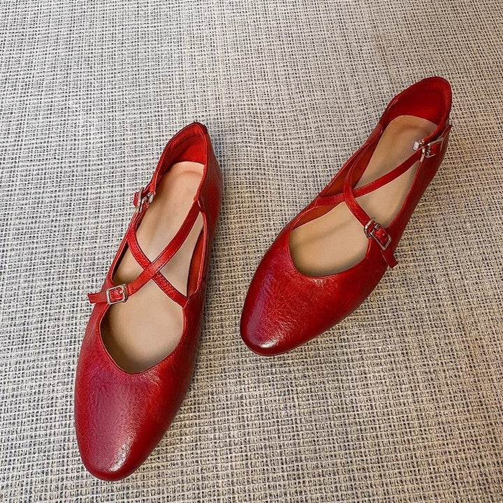 Damen Ballerinas mit kreuzförmigem Riemen und eleganter Spitze Drune