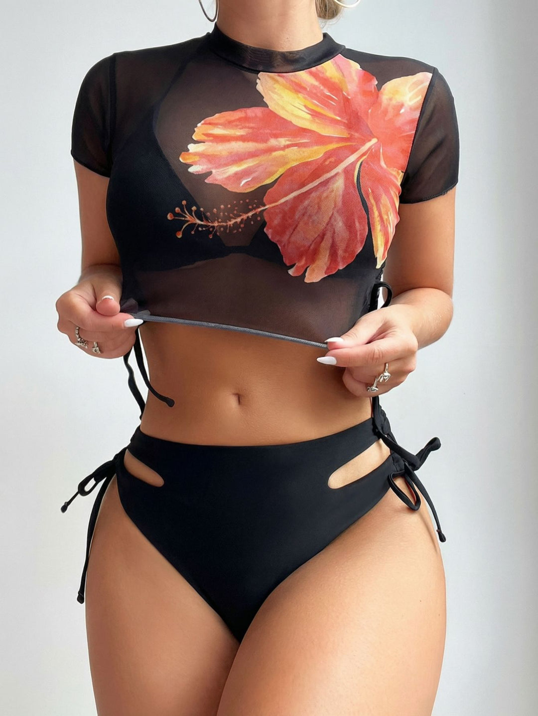 Damen Bikini-Set mit asymmetrischem Oberteil und floralem Design Drune