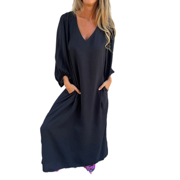 Damen Maxikleid mit tiefem V-Ausschnitt und praktischen Seitentaschen Drune