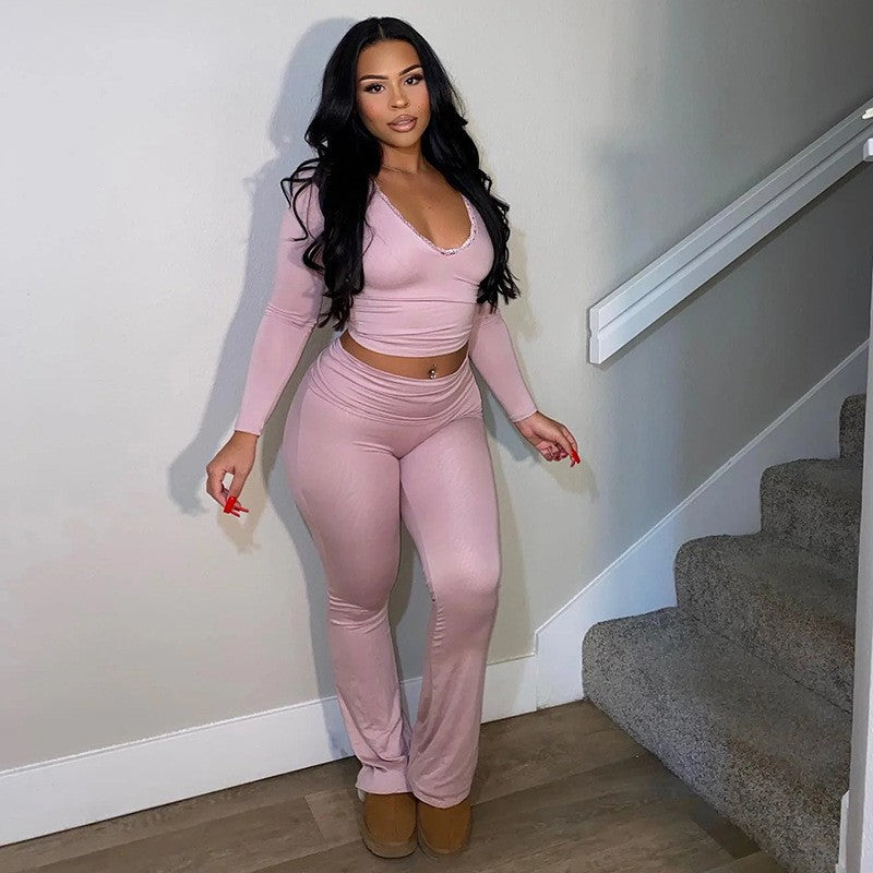 Damen enganliegendes Oberteil und Leggings Set Drune