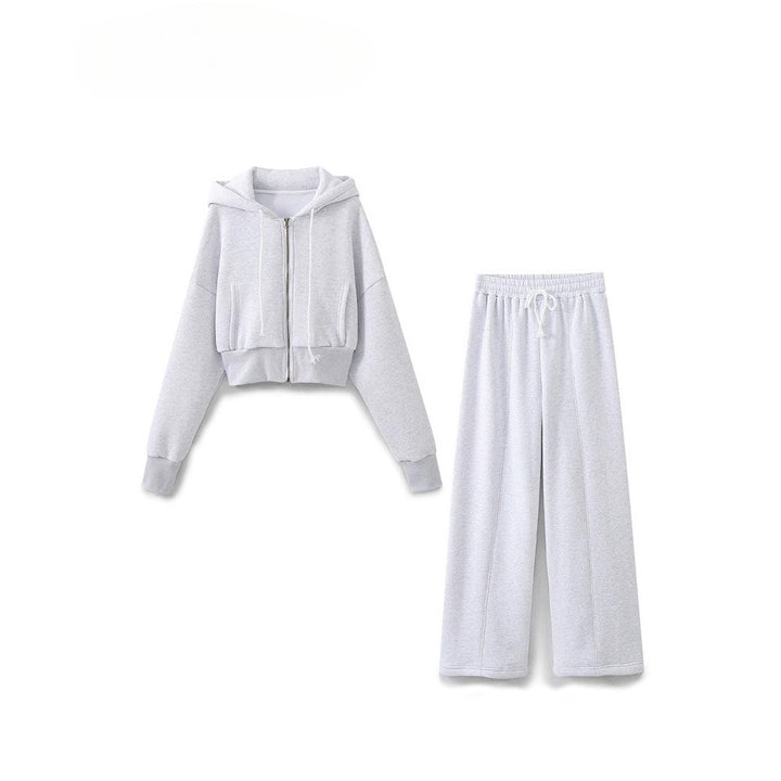 Damen modisches cropped Kapuzenjacken- und Jogginghose-Set Drune
