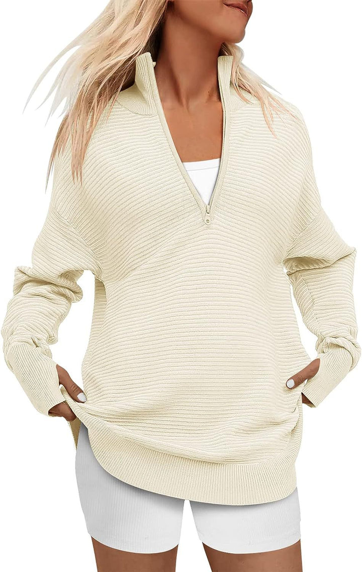 Damen Hochwertiger Reißverschluss Pullover mit strukturiertem Design Drune