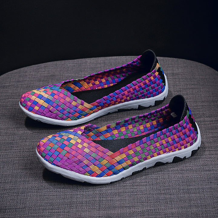 Damen nan gestrickter Slip-On Freizeitschuh mit geflochtenem Obermaterial und rutschfester Flexsohle Drune