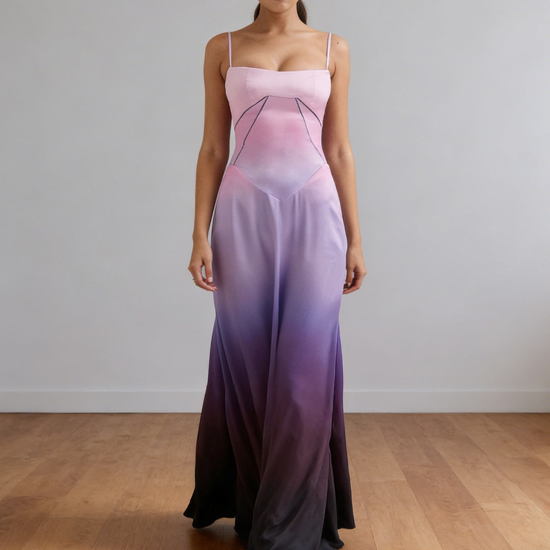 Damen Elegantes Abendkleid mit floralem Oberteil und schmalen Spaghetti-Trägern Drune