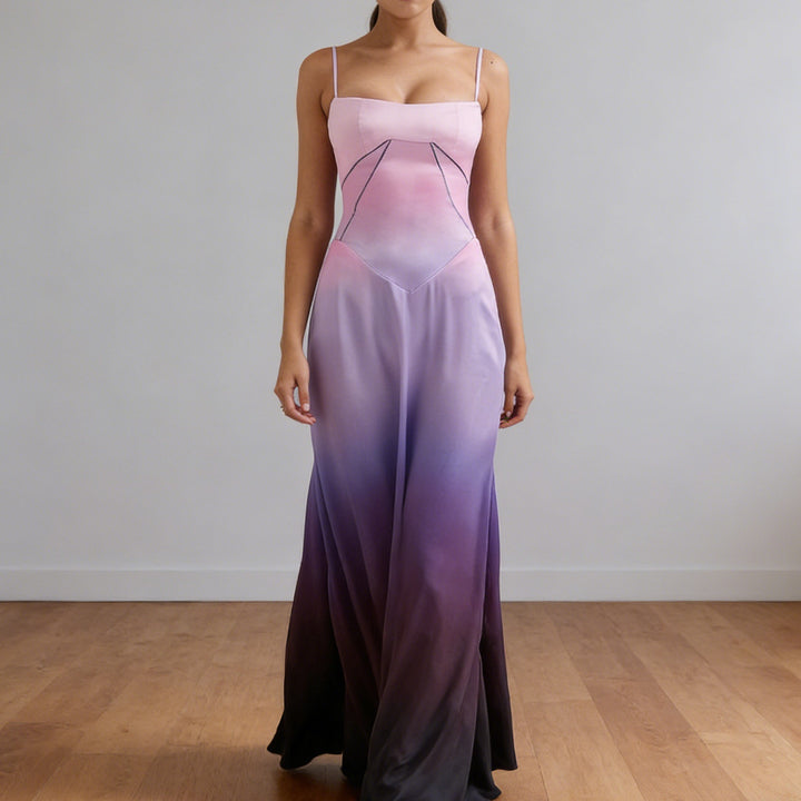 Damen Elegantes Abendkleid mit floralem Oberteil und schmalen Spaghetti-Trägern Drune