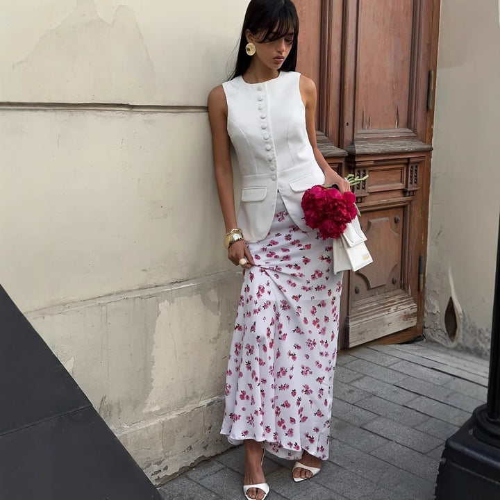 Damen Elegante Weste mit femininen Knopfdetails und modischen Eingrifftaschen Drune