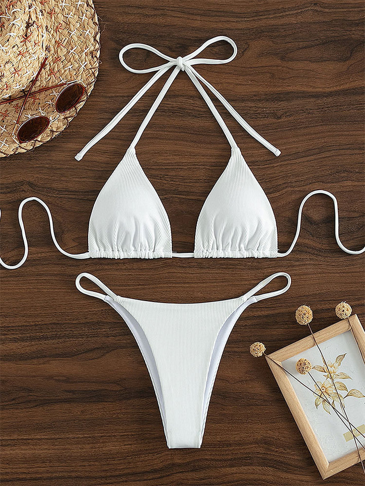 Damen Triangel-Bikini mit verstellbaren Bändern und rippierter Textur Drune