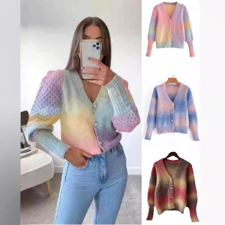 Damen Strickjacke mit buntem Farbverlauf und sanften Übergängen Drune