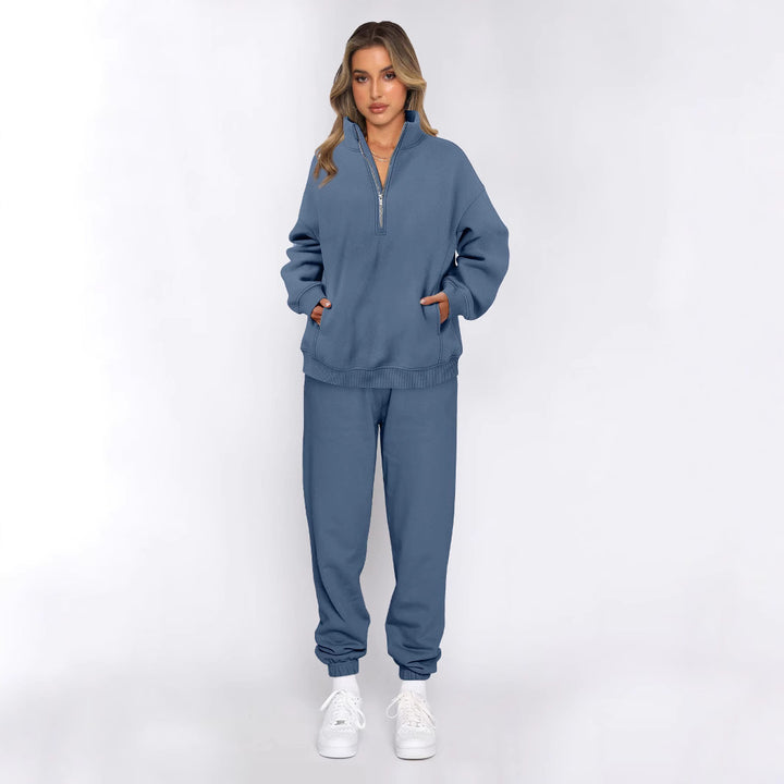 Damen sportliches Freizeit-Set mit hohem Kragen und praktischen Taschen Drune