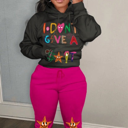 Damen Hoodie- und Jogginghose Set mit kreativem Grafikdruck und auffälligem Motiv Drune