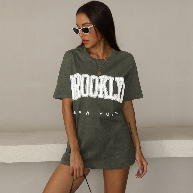 Damen oversized T-Shirt mit trendigem Brooklyn-Print Drune