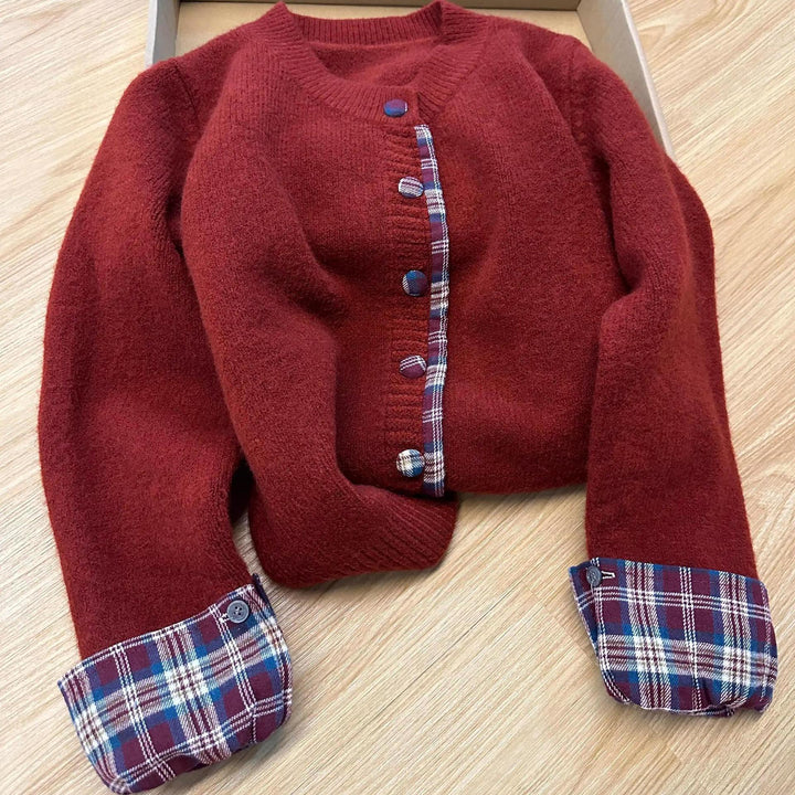 Damen Kuschelige Strickjacke mit Karomuster Drune