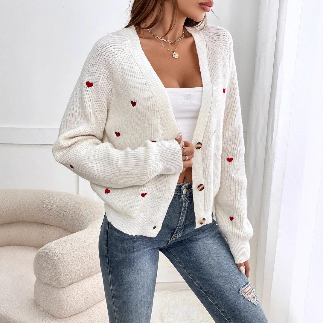 Damen Strickjacke mit Herzapplikationen und Knopfverschluss Drune