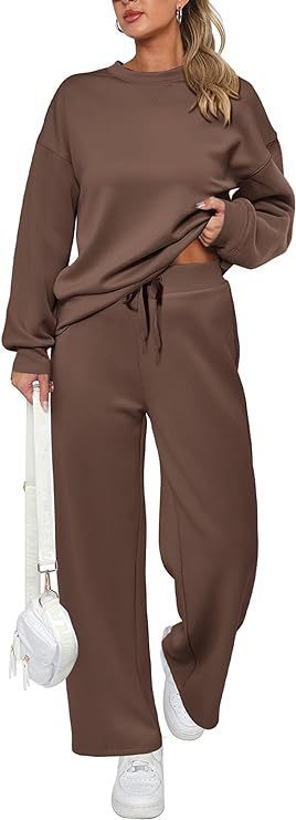 Damen nan zweiteiliges French-Terry Lounge-Set mit oversized Rundhals-Pullover und weitem Highwaist-Jogger Drune