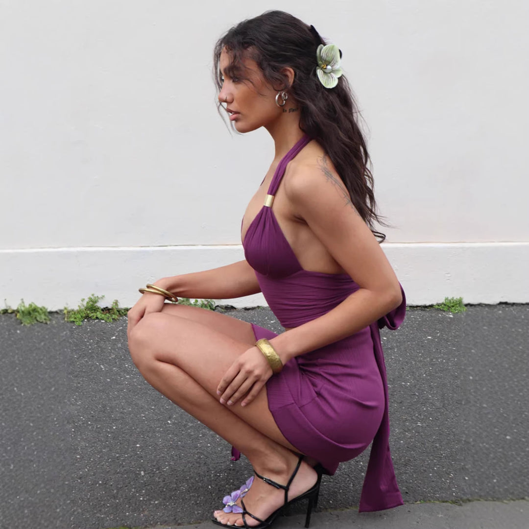 Damen Set aus Crop-Top und asymmetrischem Rock mit Rüschen-Drune