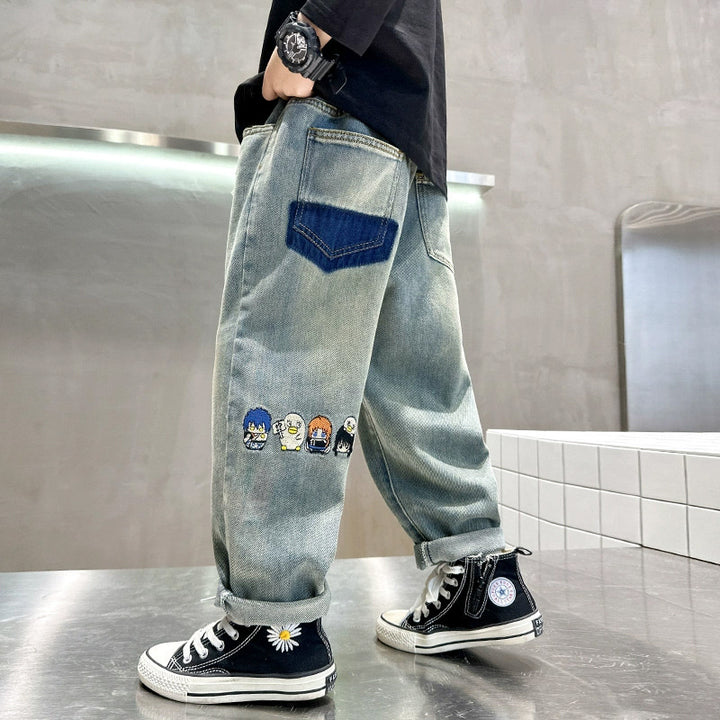 Jungen lässige Denim-Hose mit bunten Motiven Drune