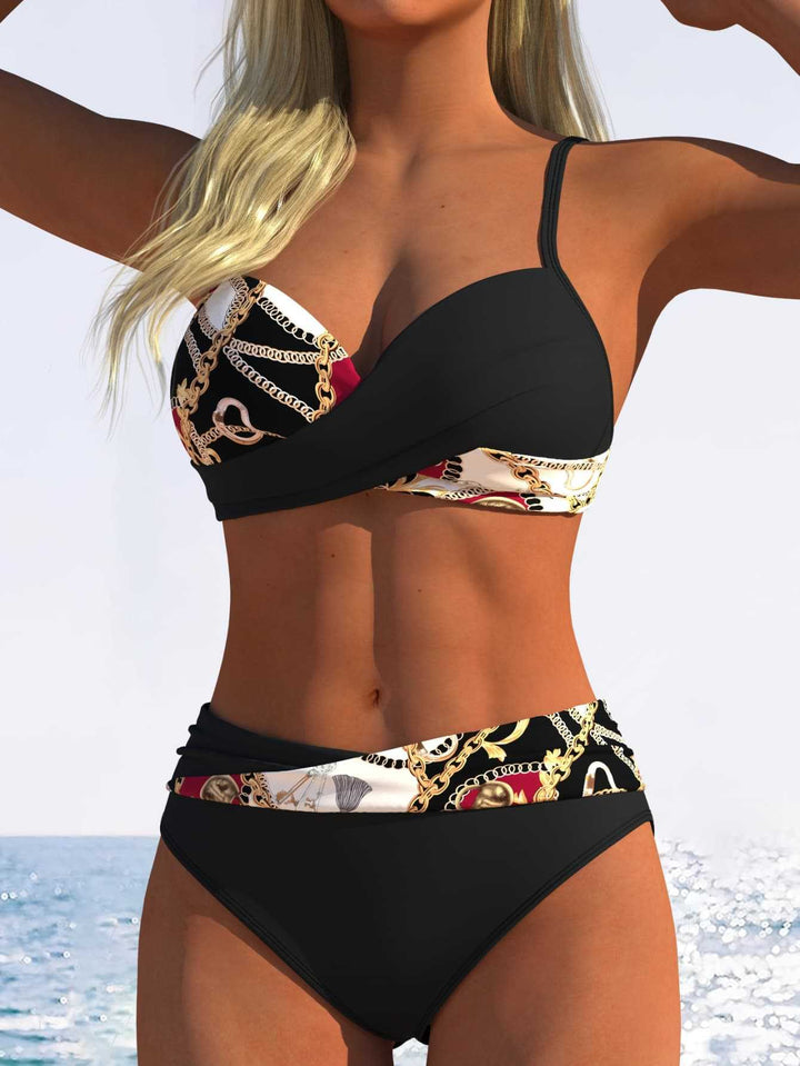 Damen Bikini-Set mit floralem Wickelmuster und bequemen High-Waist-Höschen Drune