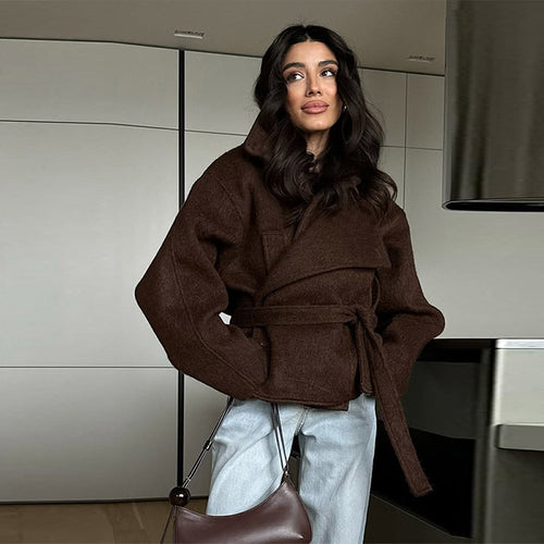 Damen Kuschelige Wolljacke mit weitem Schnitt und Taillengürtel Drune