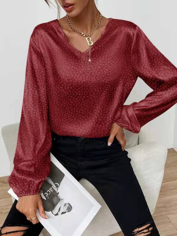 Damen Elegantes Blusentop mit V-Ausschnitt und voluminösen Ärmeln Drune