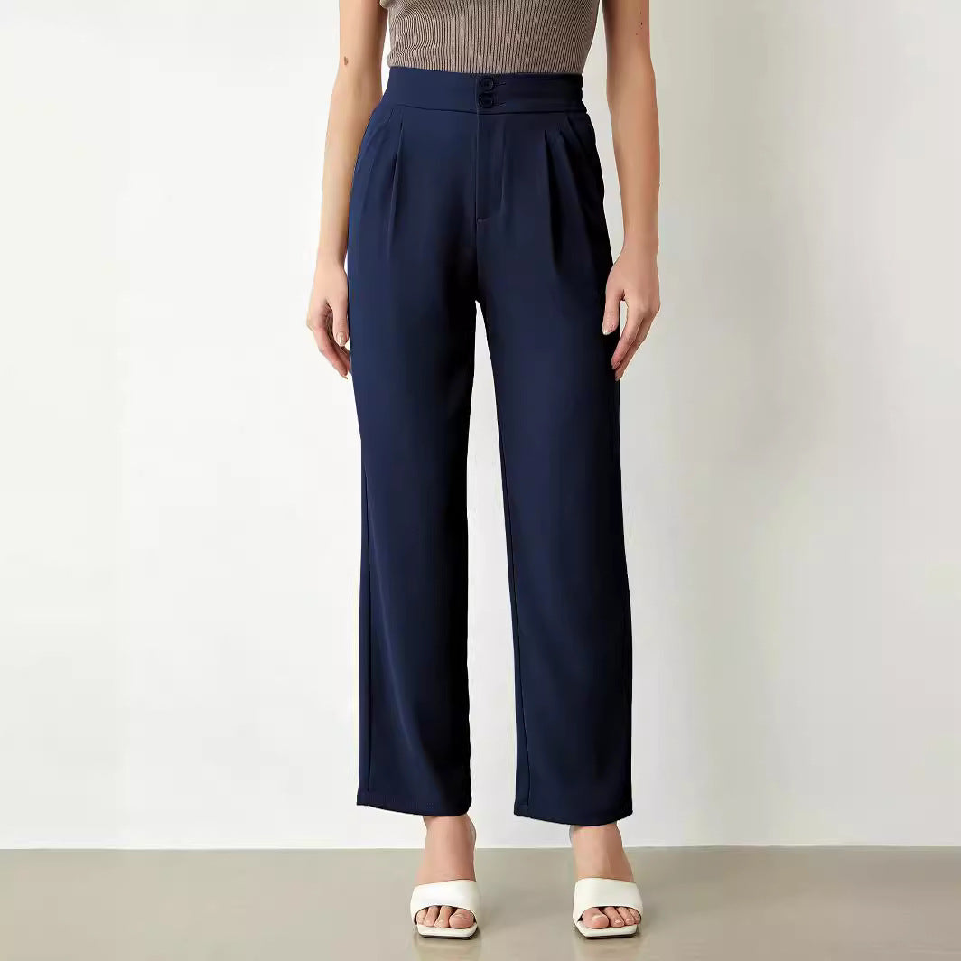 Damen elegante weite Stoffhose mit Bundfalten und hohem Taillenbündchen Drune