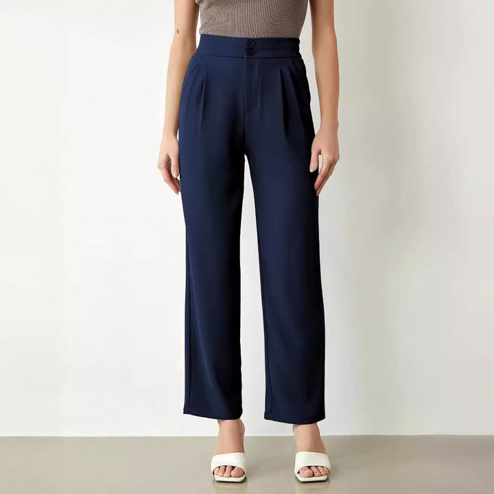 Damen elegante weite Stoffhose mit Bundfalten und hohem Taillenbündchen Drune