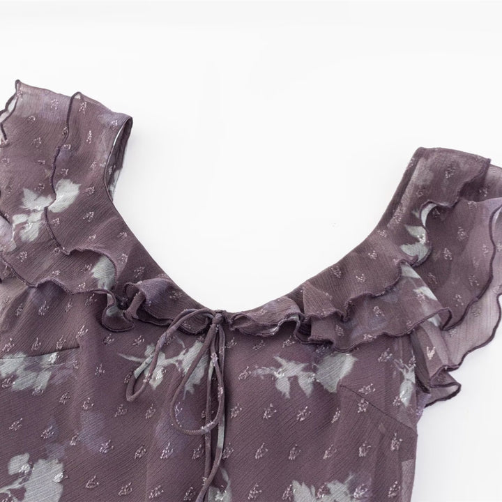 Damen Maxikleid mit romantischem Rüschensaum und floralem Design Drune