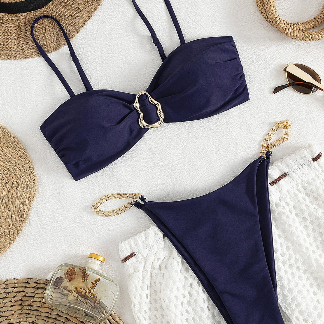 Damen Bikini mit dekorativem Anhänger und zarten Kettenriemen Drune