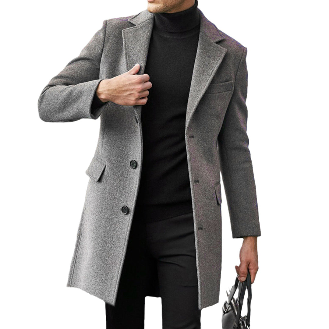 Herren nan eleganter Wollmantel mit schmaler Passform, Reverskragen und praktischen Innentaschen Drune