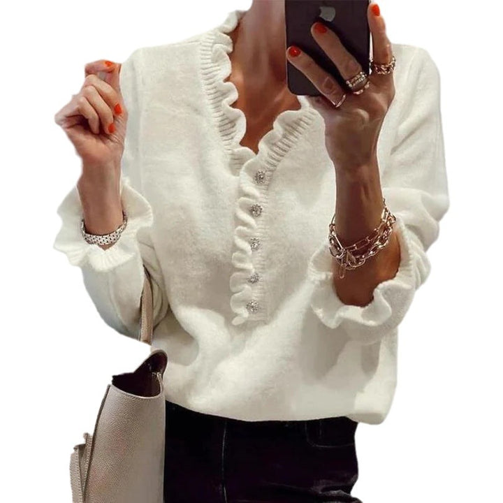 Damen Bluse mit fließendem Rüschendesign und Knopfleiste Drune