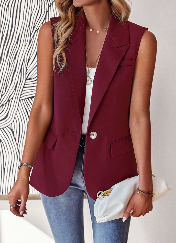 Damen lässiger Blazer ohne Ärmel mit tailliertem Schnitt und eleganten Taschen Drune
