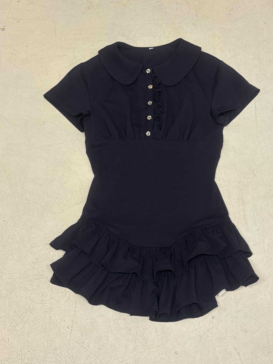 Damen Rüschen-Kleid mit Kragen und Knopfdetails Drune