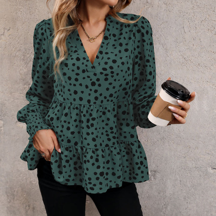 Damen luftige Bluse mit Rüschendetails und Punkten Drune