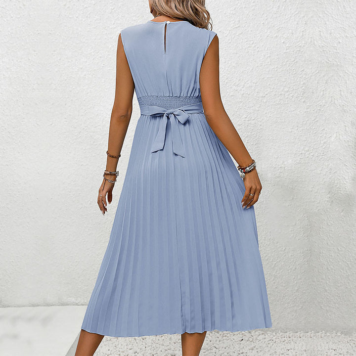 Damen Midi-Kleid mit eleganter Wickeloptik und wehendem Plissee Drune