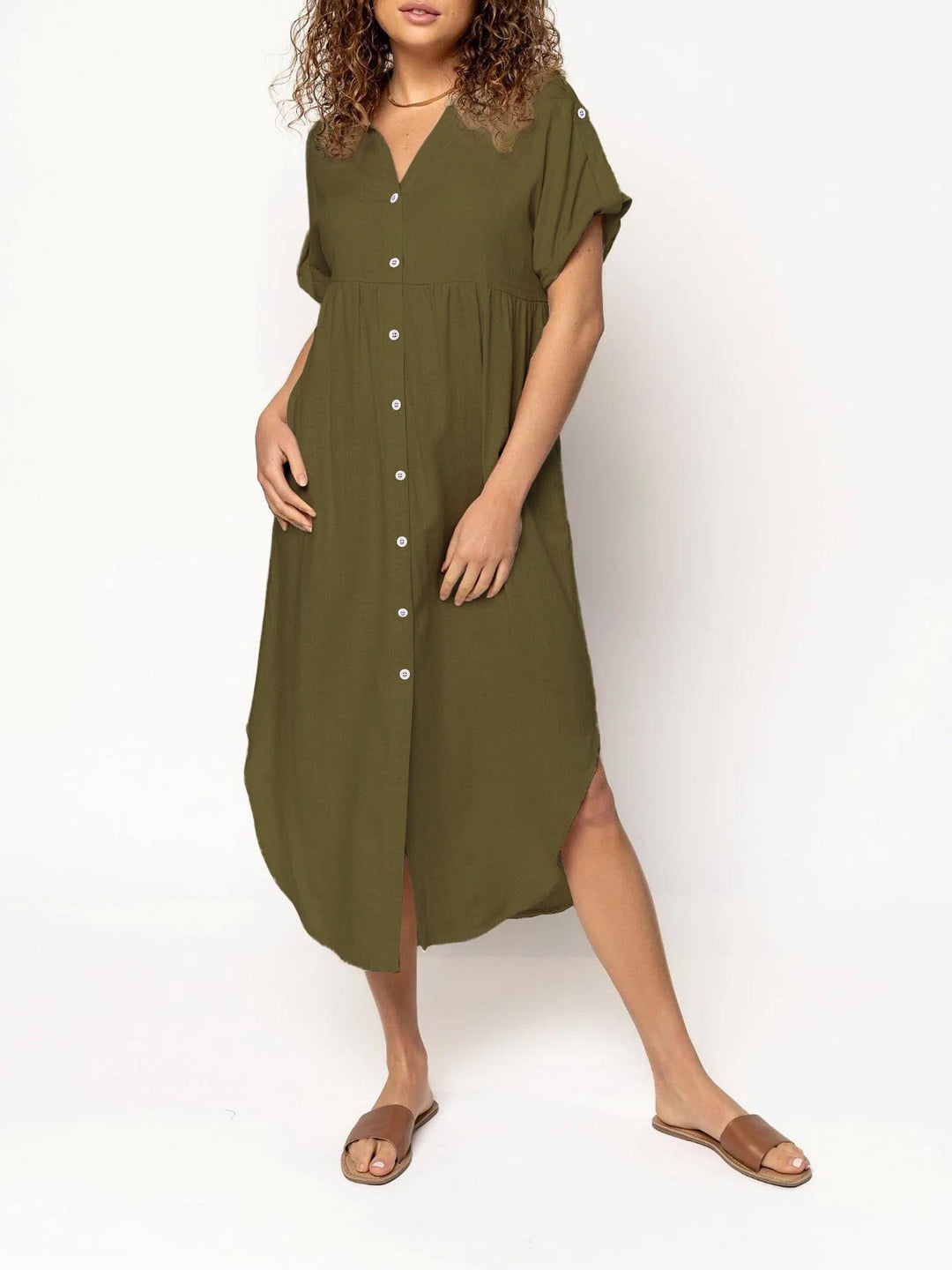 Damen Hemdkleid mit bodenlangem Schnitt und Knopfdetails Drune