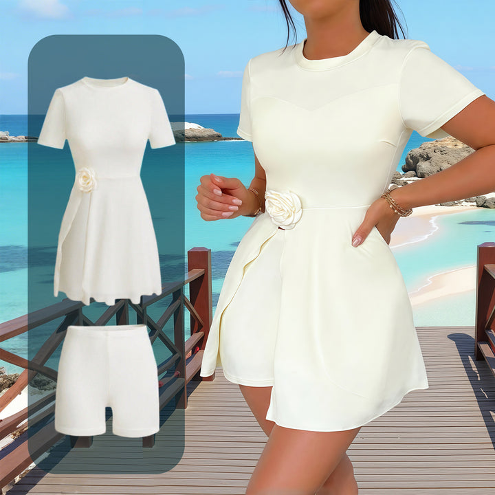Damen elegantes Strandkleid mit dekorativem Blumenakzent Drune