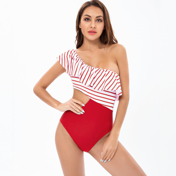 Damen Einteiler Badeanzug mit asymmetrischem Schnitt und raffinierten Rüschendetails Drune