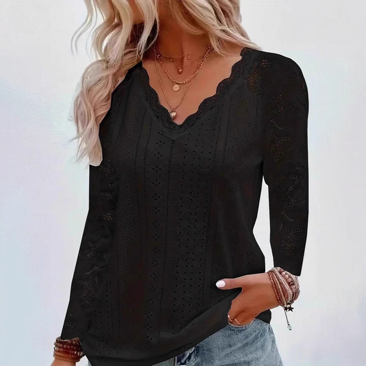 Damen Elegantes Oberteil mit Spitzenbesatz und V-Ausschnitt Drune