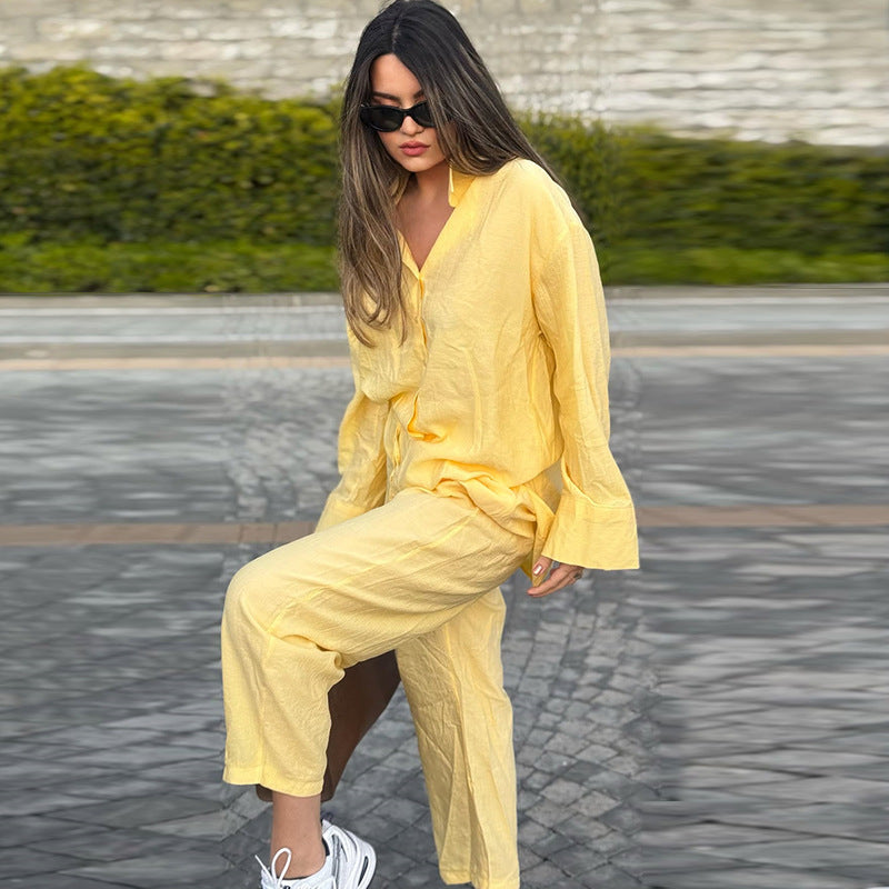 Damen luftige Loungewear-Kombination mit weitem Schnitt und langen Ärmeln Drune