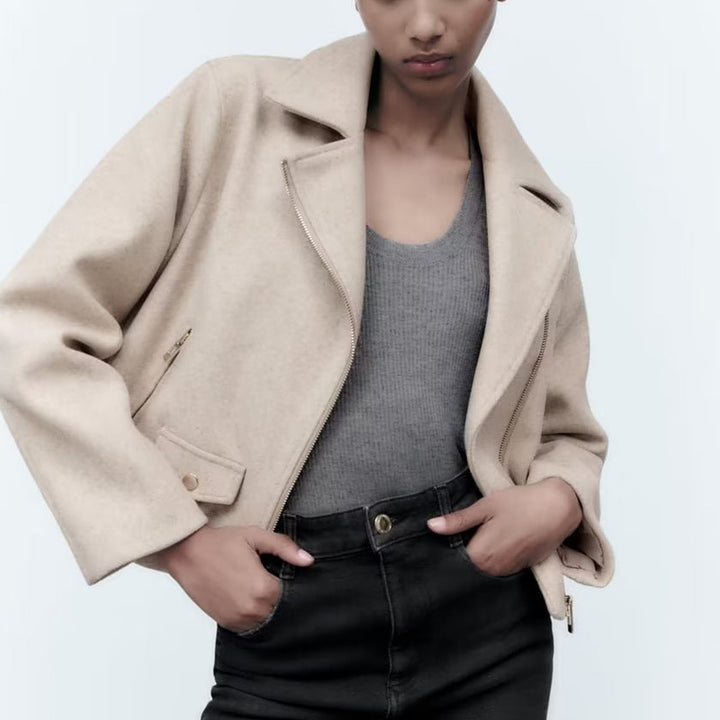 Damen modische Übergangsjacke im lässigen Stil aus weichem Material mit praktischen Taschen Drune