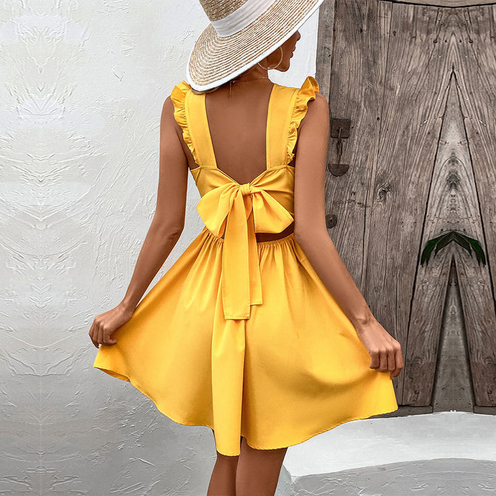 Damen Sommerliches Minikleid mit Rüschendetails und V-Ausschnitt Drune