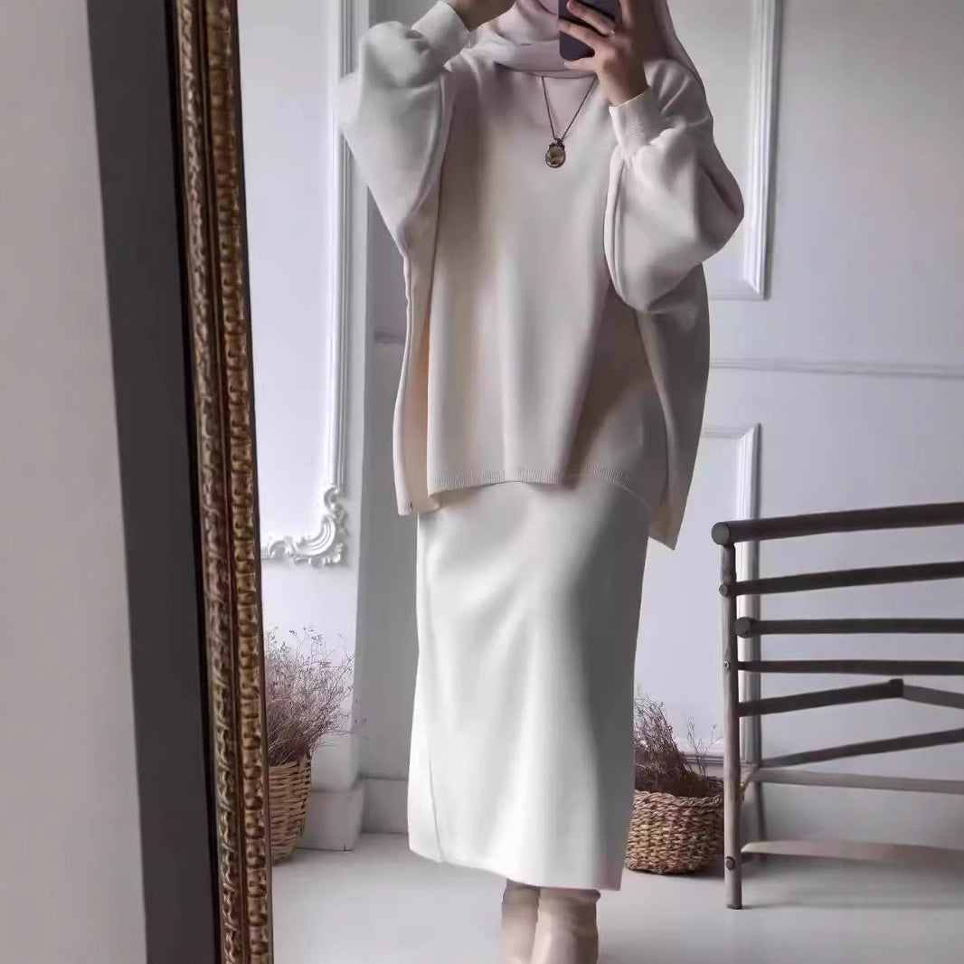 Damen elegantes Two-Piece Set mit asymmetrischem Schnitt und voluminösen Ärmeln Drune