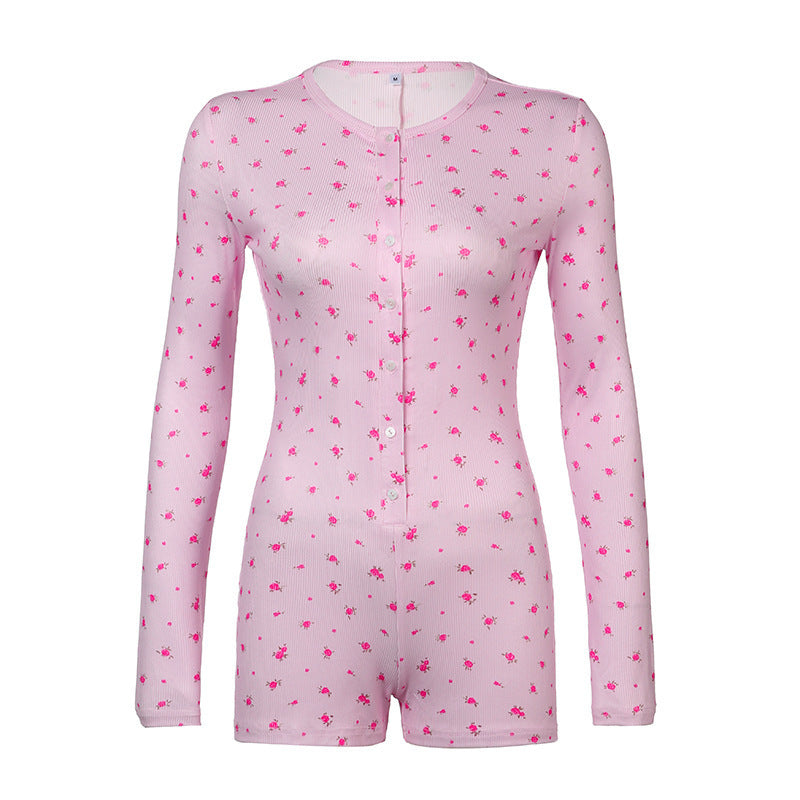 Damen Langarm Body mit floralem Muster Drune