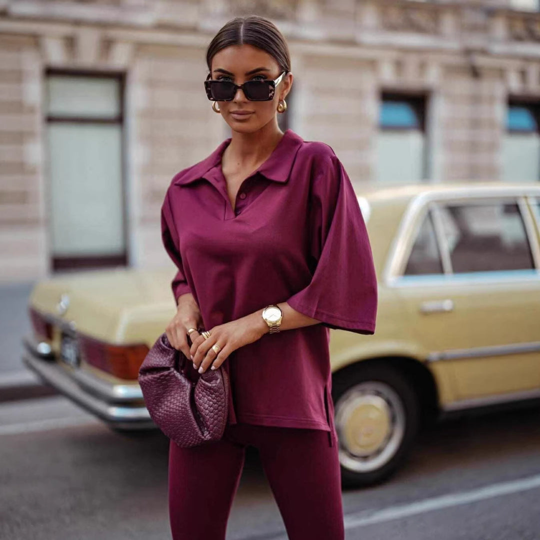 Damen modisches Polo-T-Shirt mit lässigen Boxärmeln Drune