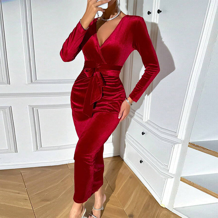 Damen elegantes Wickelkleid mit schicker Taillenbindung und figurbetonendem Schnitt Drune