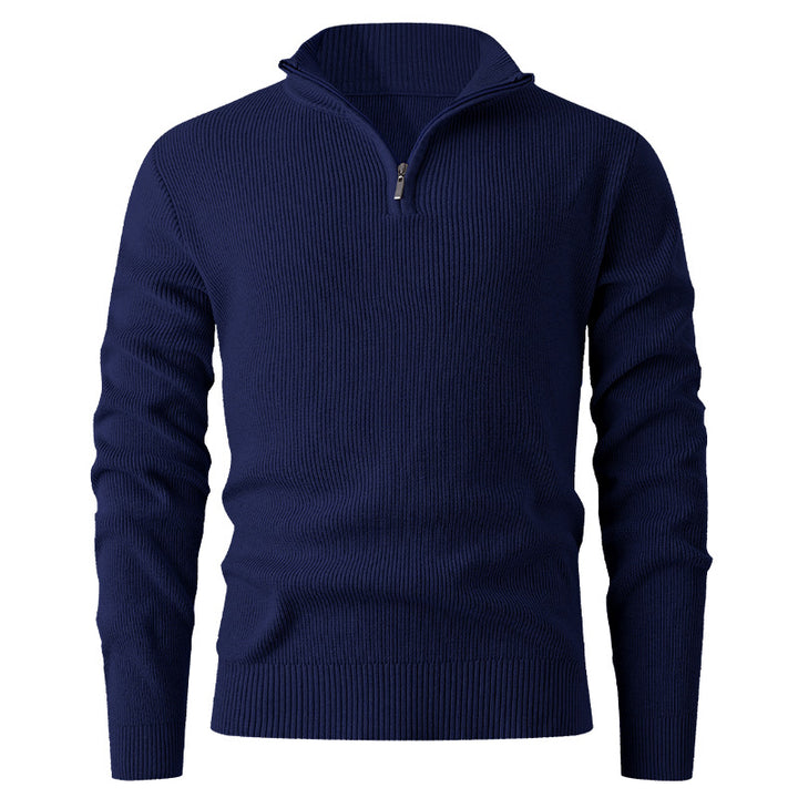 Herren nan Slim-Fit Halbzip-Strickpullover aus Merino-Baumwollmix mit verstärktem Stehkragen Drune