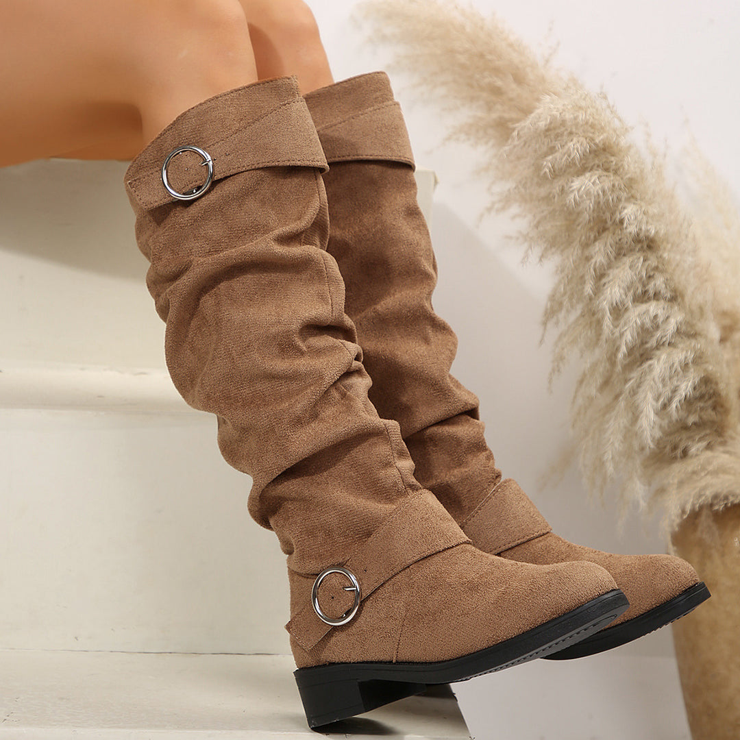 Damen modische Overknee-Stiefel aus Wildleder Drune