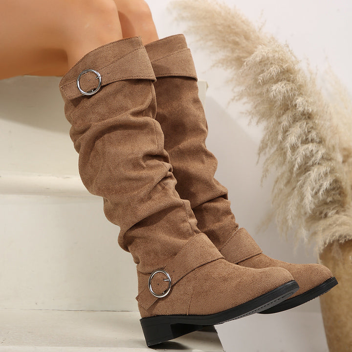 Damen modische Overknee-Stiefel aus Wildleder Drune