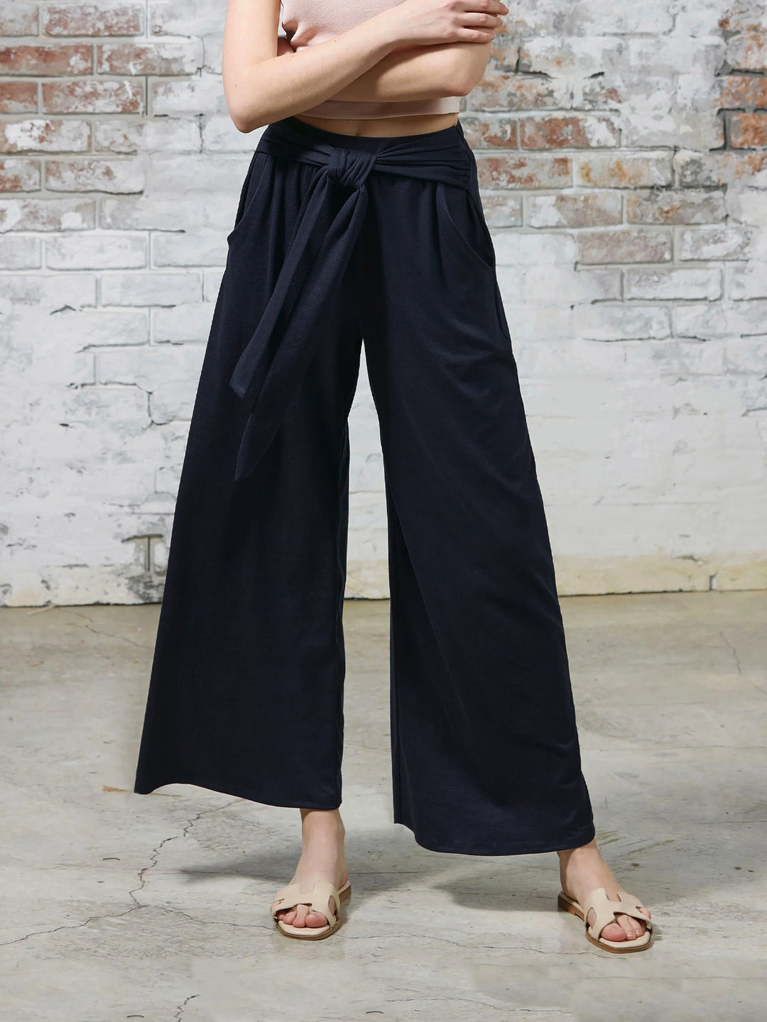 Damen Weite Jersey-Hose mit Bindegürtel und hohem Bund Drune